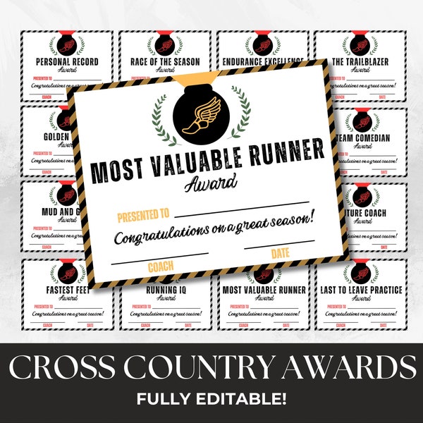 Editable cross country award certificates end of season printable running awards participation certificate school cross country team award
