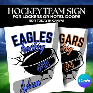 Hockey Door Sign Canva Template High School Hockey Tournament Hotel Poster Club Hockey Game Sign Customized Door Signs for Hockey Players