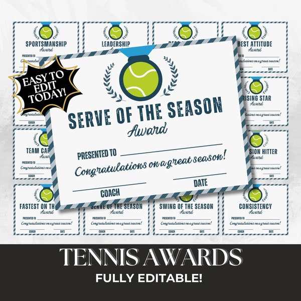 Editable tennis award certificates end of season printable tennis team awards participation certificate tennis players high school youth