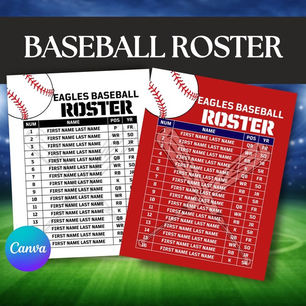 Editable Baseball Team Roster Canva Template Baseball Team Player Roster High School Travel Ball Baseball Form Coach Editable Team Poster