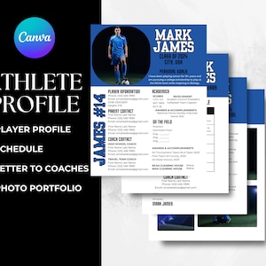 Soccer Athlete Profile Sheet Photo College Recruiting Editable Canva Template Camps Showcases Travel Soccer Recruiting Letter Coach Resume