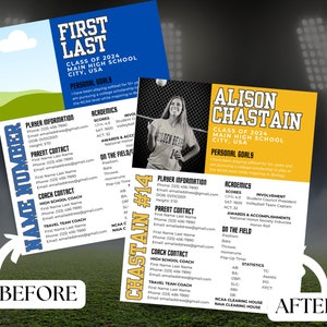 Athlete Template Profile Sheet Photo College Recruiting Editable Canva Template Camps Showcases Travel Ball Recruiting Printable Athlete