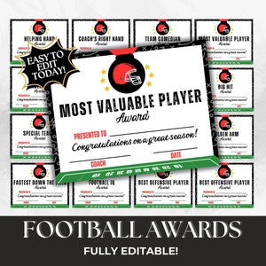 Editable football award certificates end of season printable football awards participation certificate flag football high school youth team