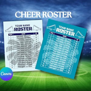 Liste modifiable de l&#39;équipe de pom-pom girls Modèle Canva Liste des joueurs de l&#39;équipe d&#39;acclamations du lycée Affiche de l&#39;équipe d&#39;acclamation des jeunes pee wee à télécharger