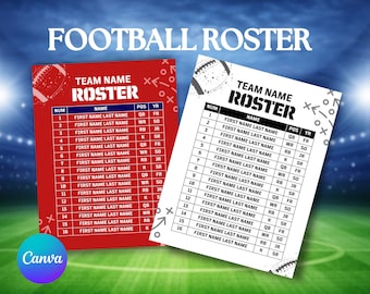 Editable football team roster Canva template football team player roster high school pee wee youth football team poster editable download