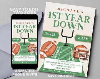 Invitation imprimable à la fête de football de première année et invitation animée par téléphone première fête d'anniversaire fête d'anniversaire des garçons de première année