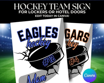 Hockey Door Sign Canva Template High School Hockey Tournament Hotel Poster Club Hockey Game Sign Customized Door Signs for Hockey Players