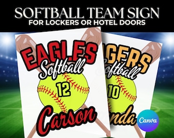 Sinal de porta de softball Canva Modelo High School Softball Tournament Hotel Poster Club Travel Sinal de softball Personalizado Sinais de porta Youth Softbal