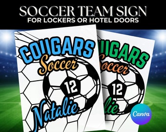 Soccer Door Sign Canva Template High School Soccer Tournament Hotel Poster Club Travel Soccer Sign Customized Door Signs Youth Soccer Team