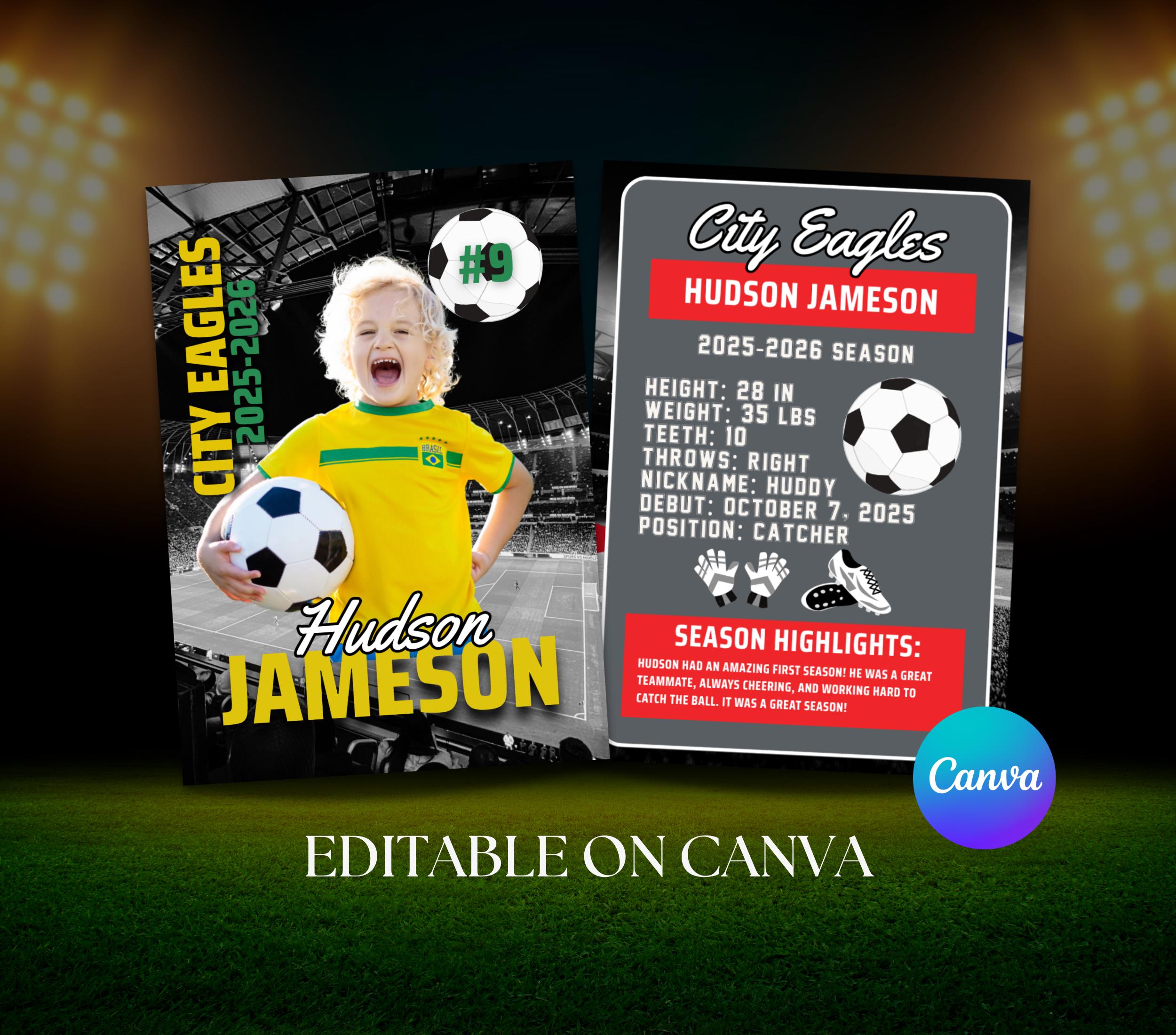 Soccer Card Canva Template for Kids Editable Sports Trading Card Custom