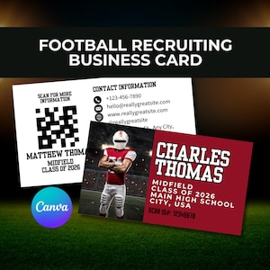 Voetbalatleet Visitekaartje Canva-sjabloon College Werving Bewerkbaar Atleetprofiel Camps Showcases Reisbal Contactgegevens