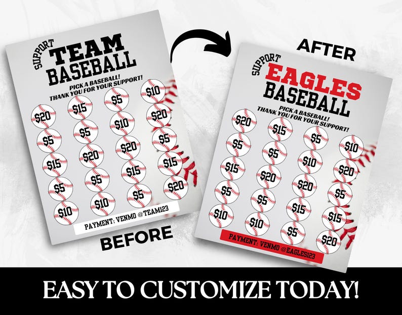 Baseball Ticker Raffle Editable Baseball Team Fundraiser Flyer Template Fill My Baseball Team ...