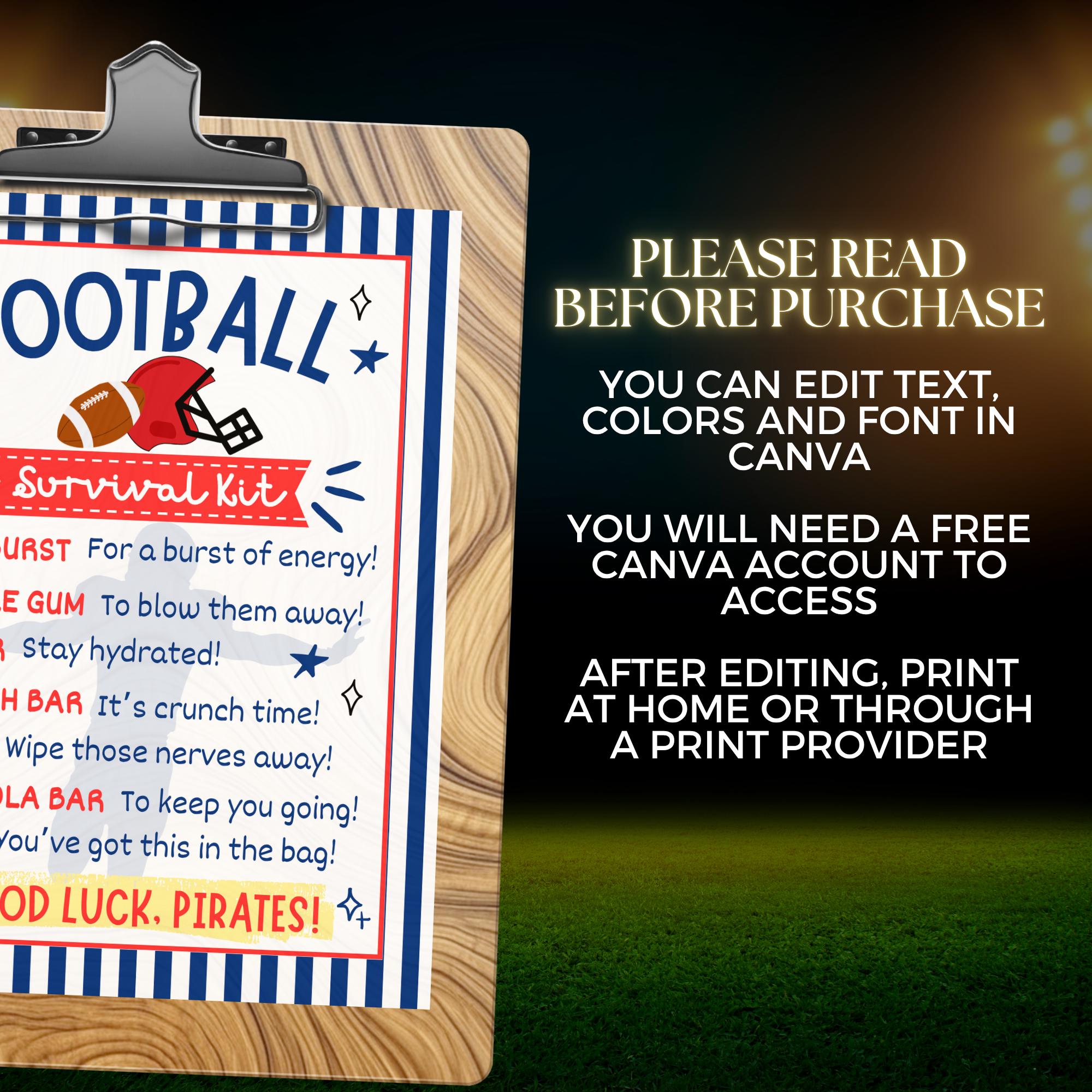Soccer Team Survival Kit Editable Soccer Game Day Snack Bag Tag Soccer ...