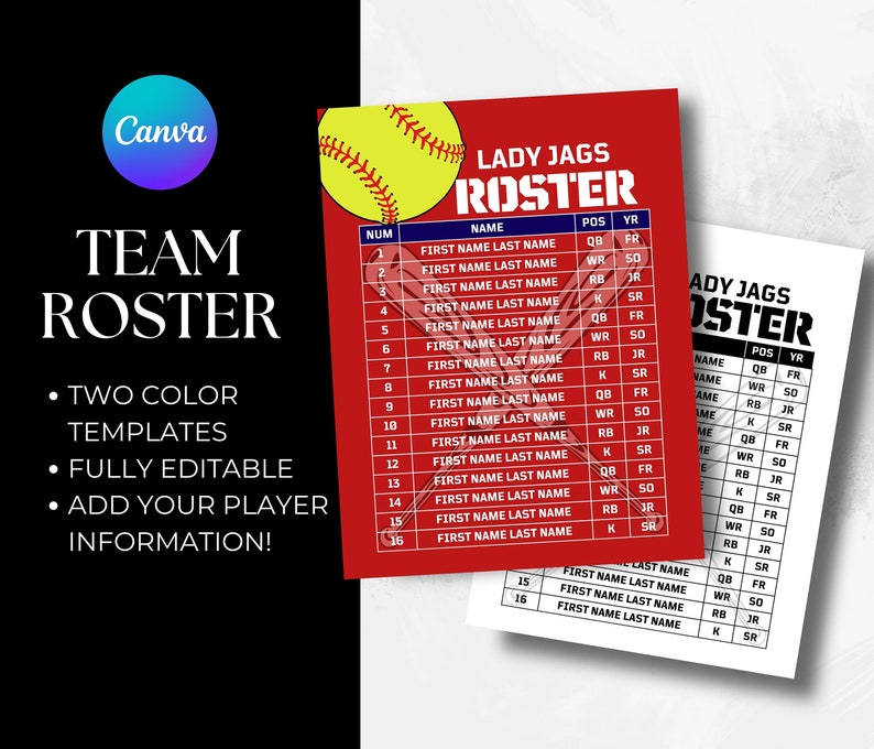 Editable Softball Team Roster Canva Template Softball Team Player Editable Softball Team Roster Canva Template Softball Team Player