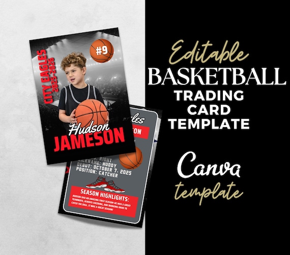 子供向けバスケットボールカードCanvaテンプレート編集可能なスポーツ 