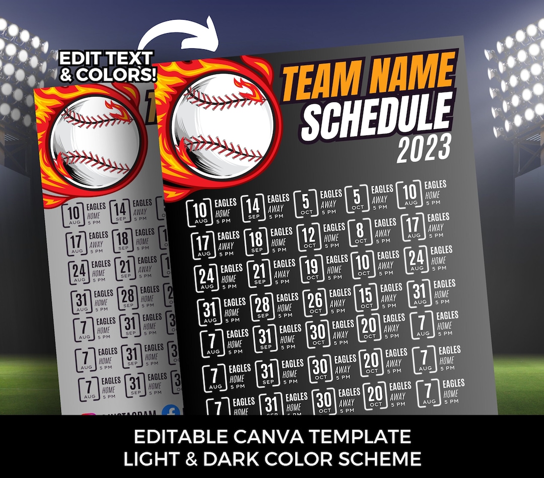 Editable Baseball Schedule Template DIY Canva Baseball Etsy
