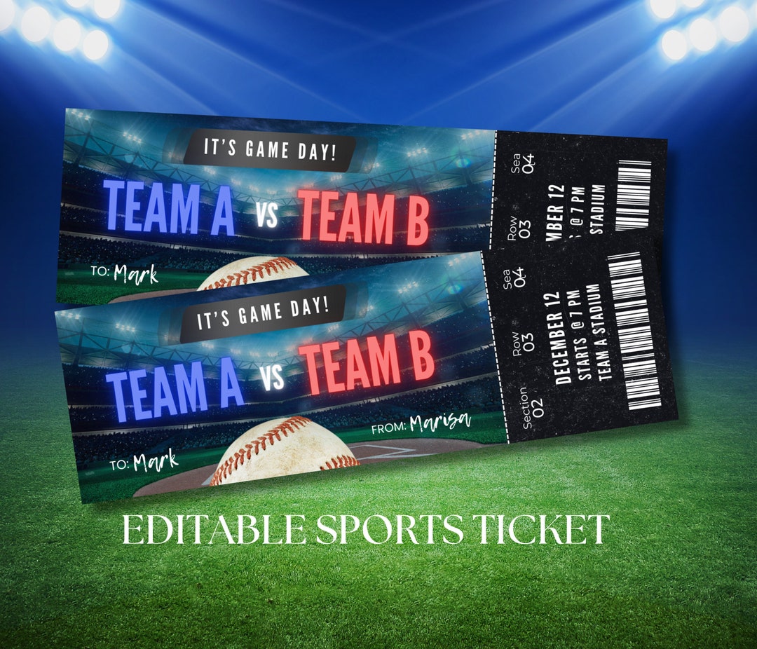 Baseball Ticket Template Printable Custom Ticket Template Etsy