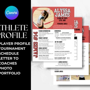 Volleyball Athlete Profile Sheet Photo College Recruiting Editable Canva Template Club Team Recruiting Letter to Coach Player Resume