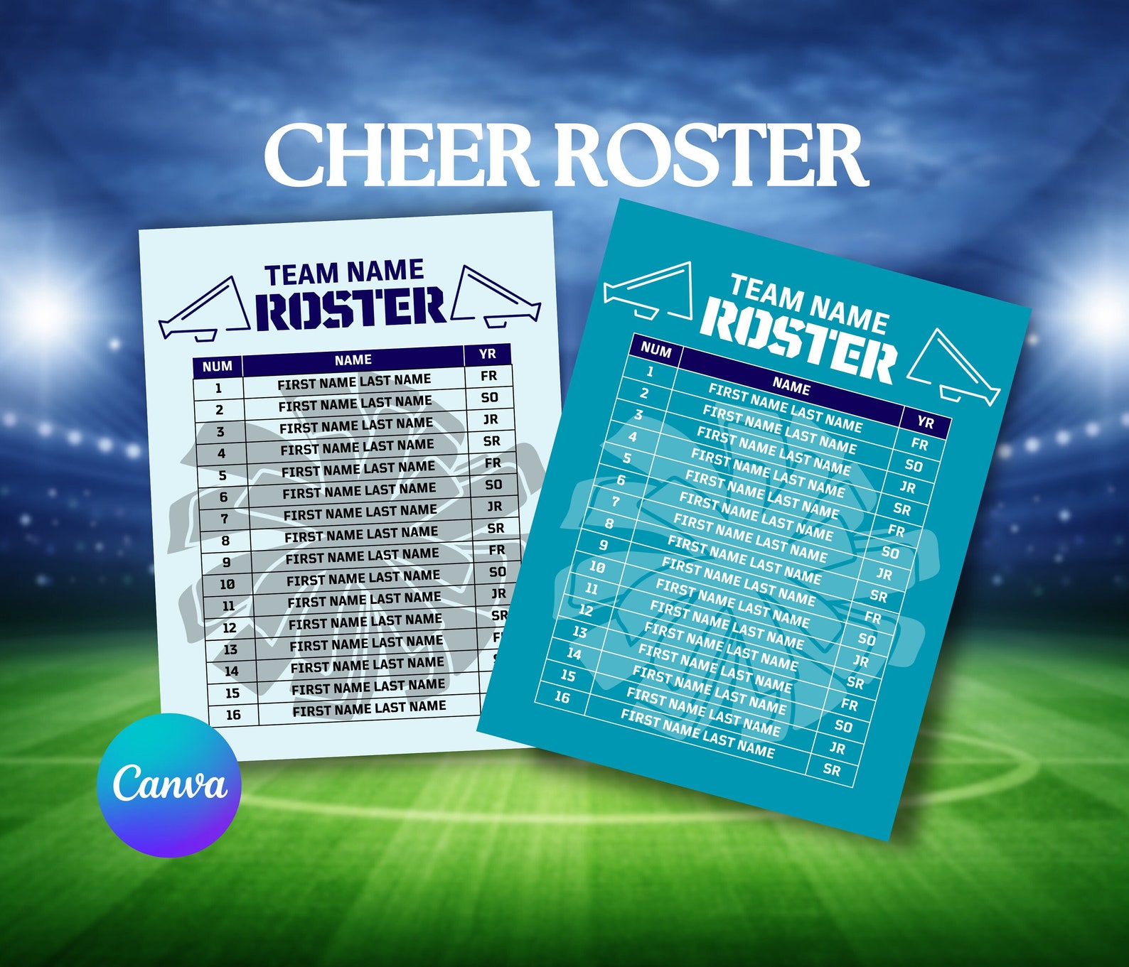 Editable Cheerleading Team Roster Canva Template Cheer Team Player ...