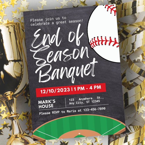 Printable Baseball Team End of Season Sports Banquet Invitation Canva Template Baseball Awards Night Team Party Digital Invite Senior Game