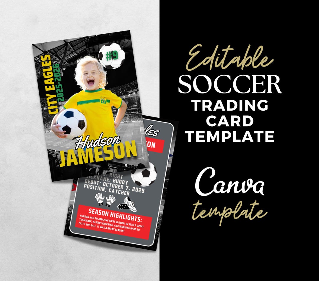 Soccer Card Canva Template for Kids Editable Sports Trading Card Custom ...