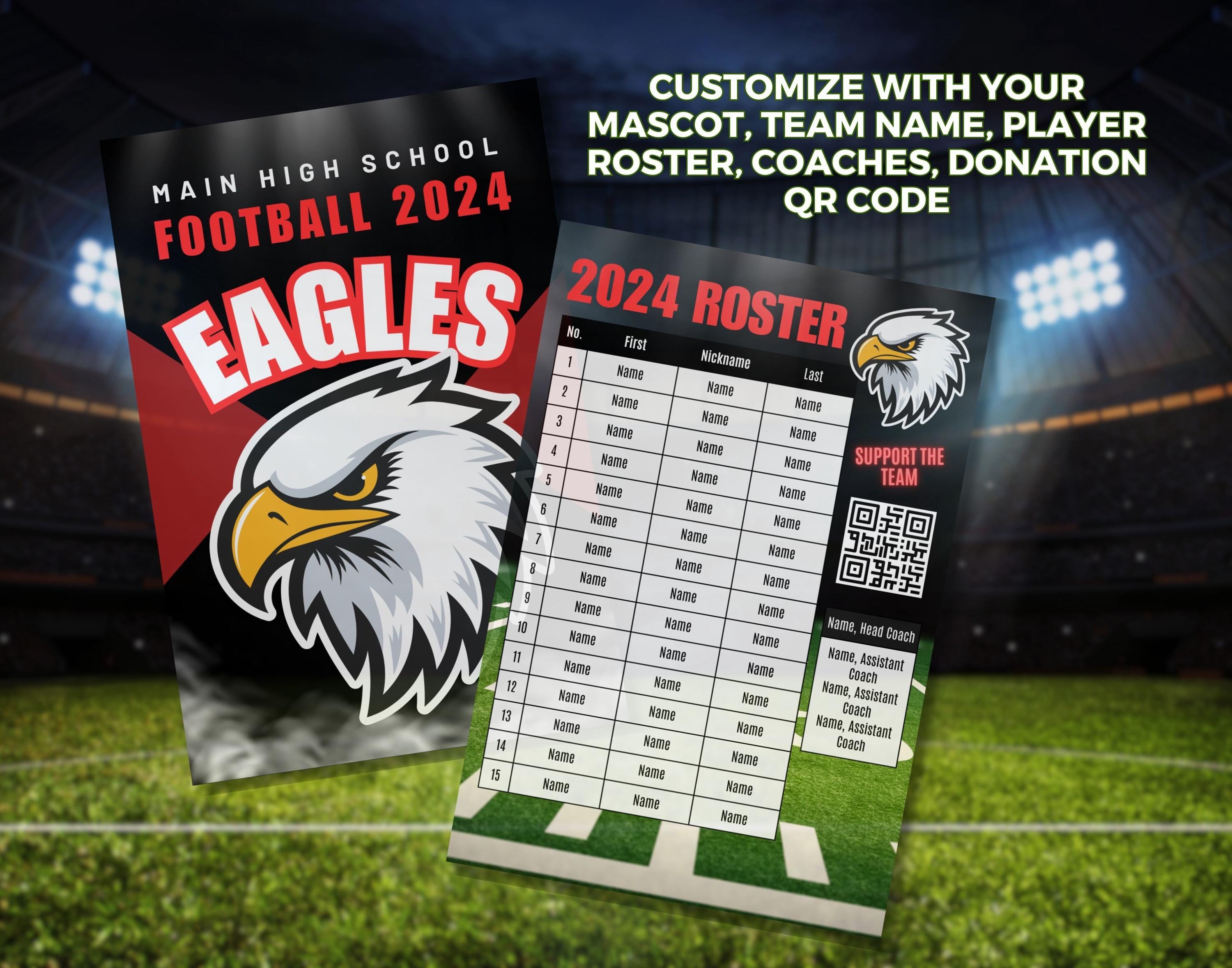 Editable football team roster Canva template football team player roster  high school youth pee wee football team editable lanyard roster, image size:3000x2357