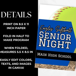 Softball Senior Night Program Canva Template Senior Game Girls Softball ...