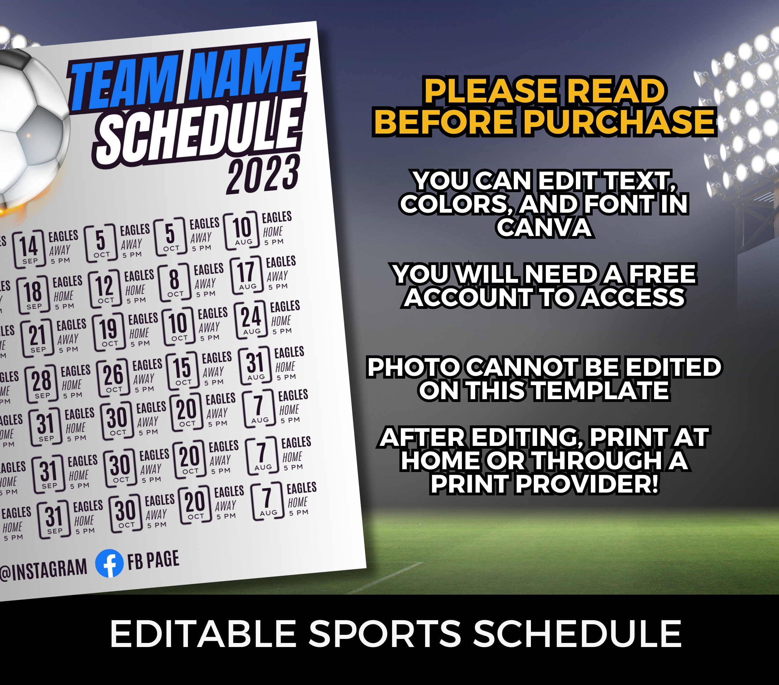 Editable Soccer Schedule Template DIY Canva Soccer Team Schedule