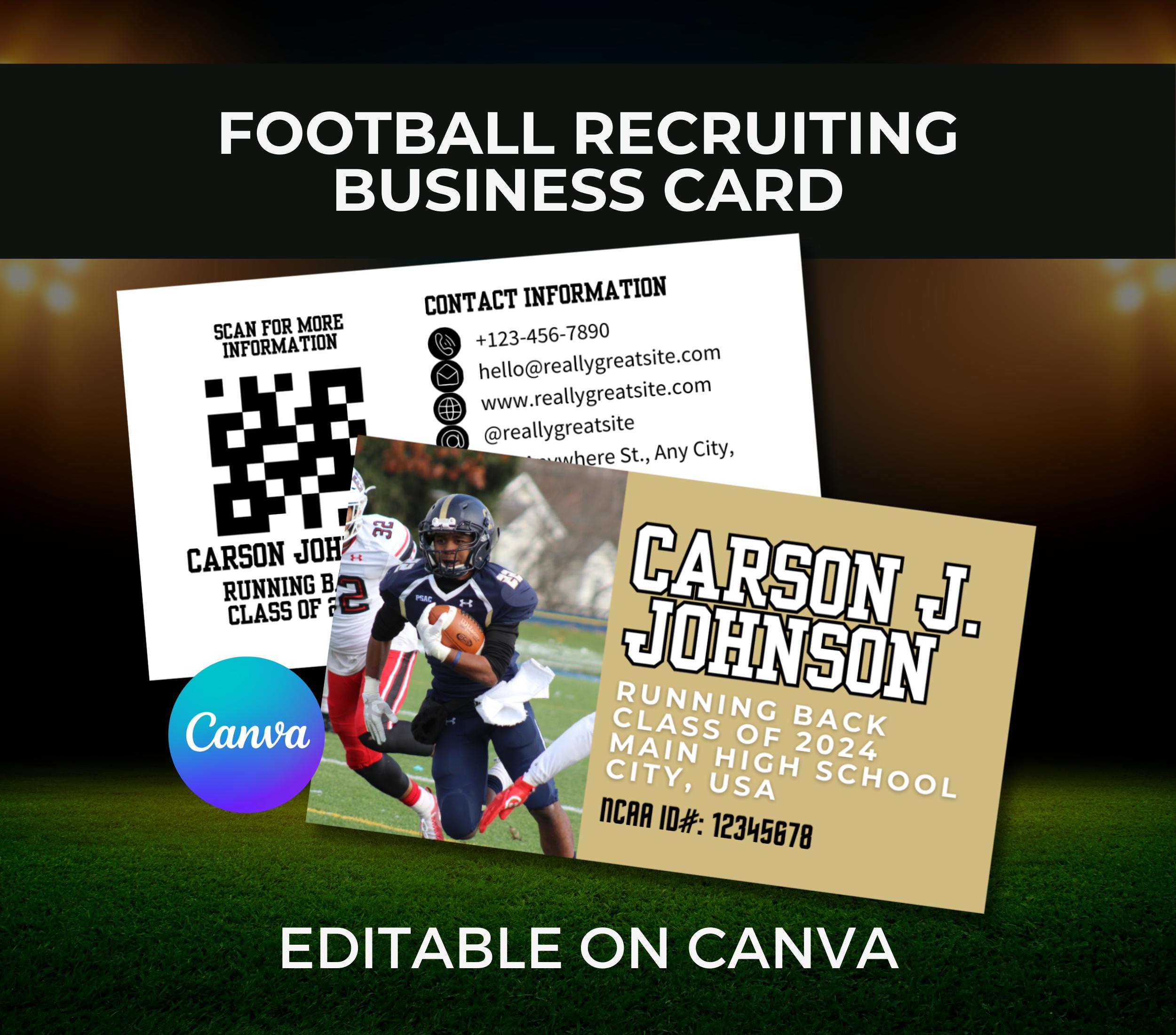 Football Athlete Business Card Canva Template College Recruiting Editable  Athlete Profile Camps Showcases Travel Ball Coach Contact Resume - Etsy, image size:2500x2200