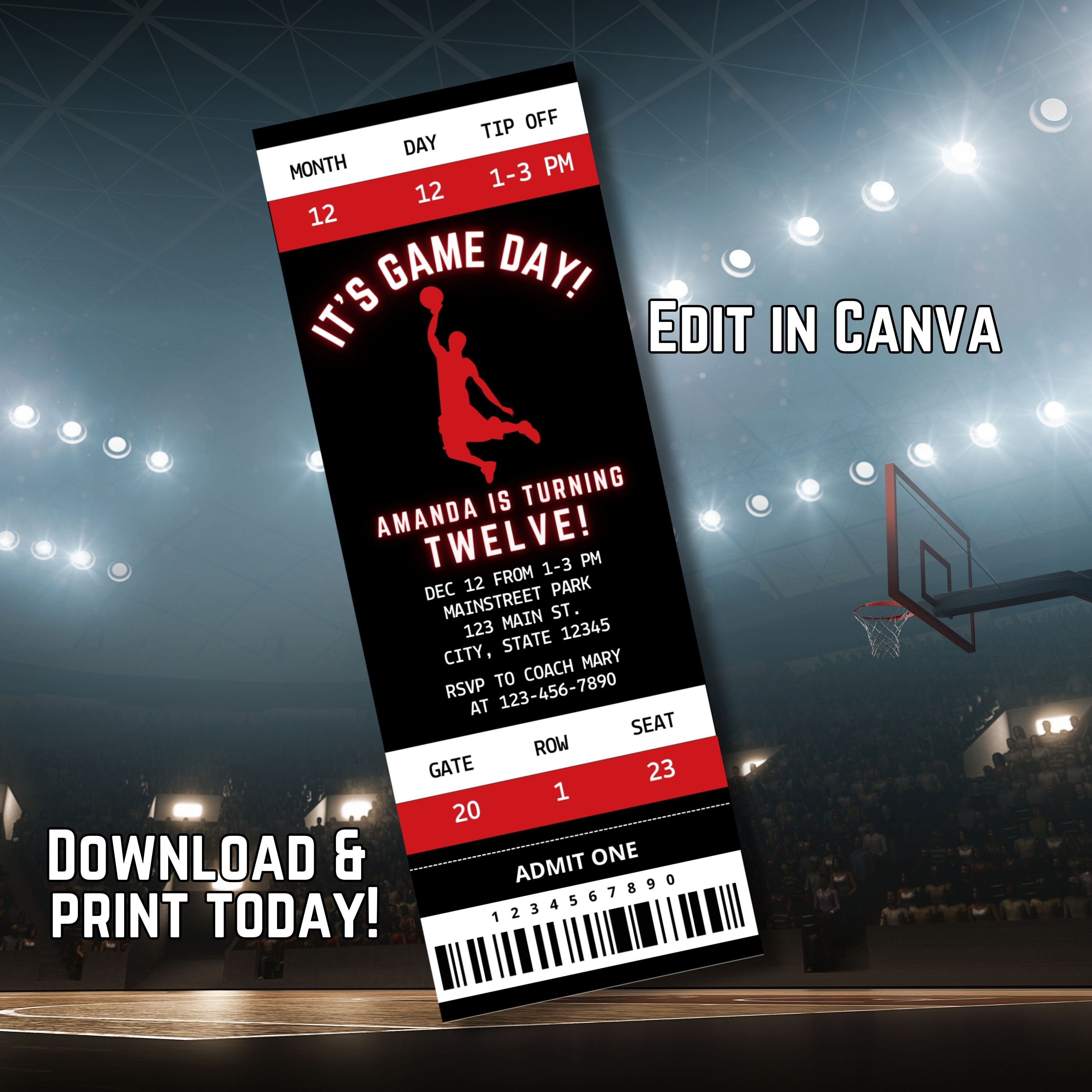 Basketball Birthday Ticket Invitation Template Basketball - Etsy