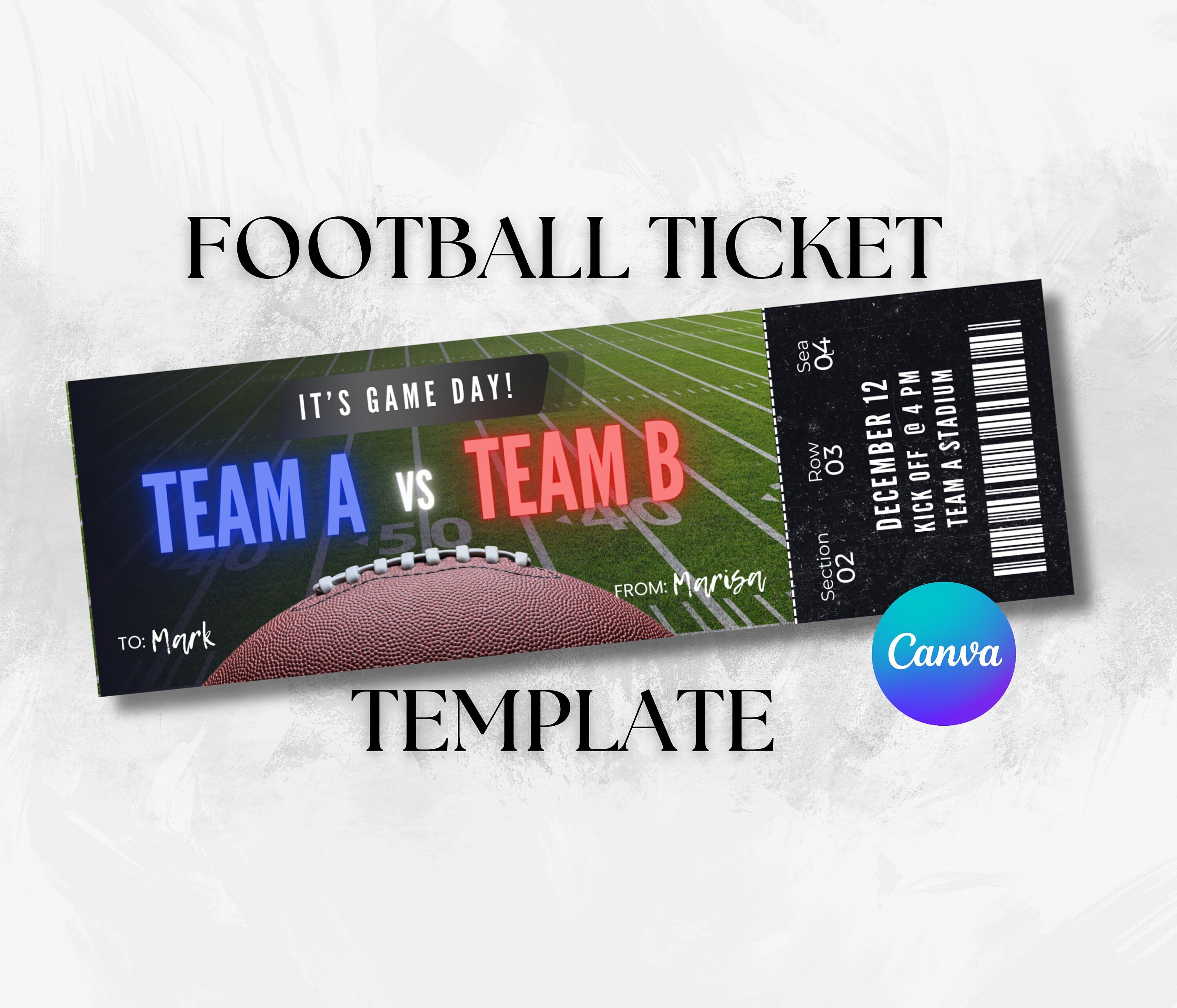 Football Ticket Template, Printable Custom Football Ticket Template Football Ticket Template, Printable Custom Football Ticket Template