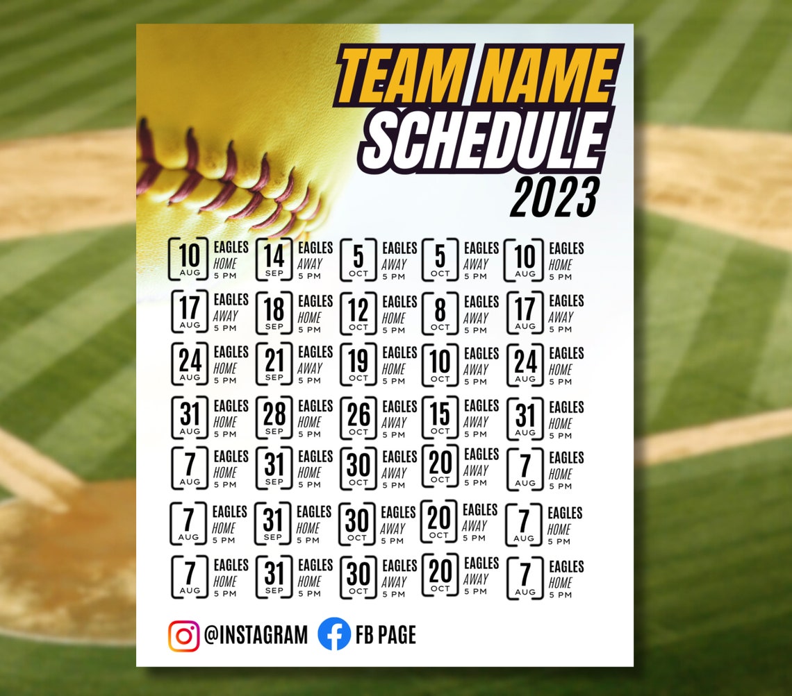 Editable Softball Schedule Template DIY Canva Softball Printable Poster Softball Team Season