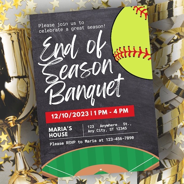 Printable Softball Team End of Season Sports Banquet Invitation Canva Template Softball Awards Night Team Party Digital Invite Senior Game