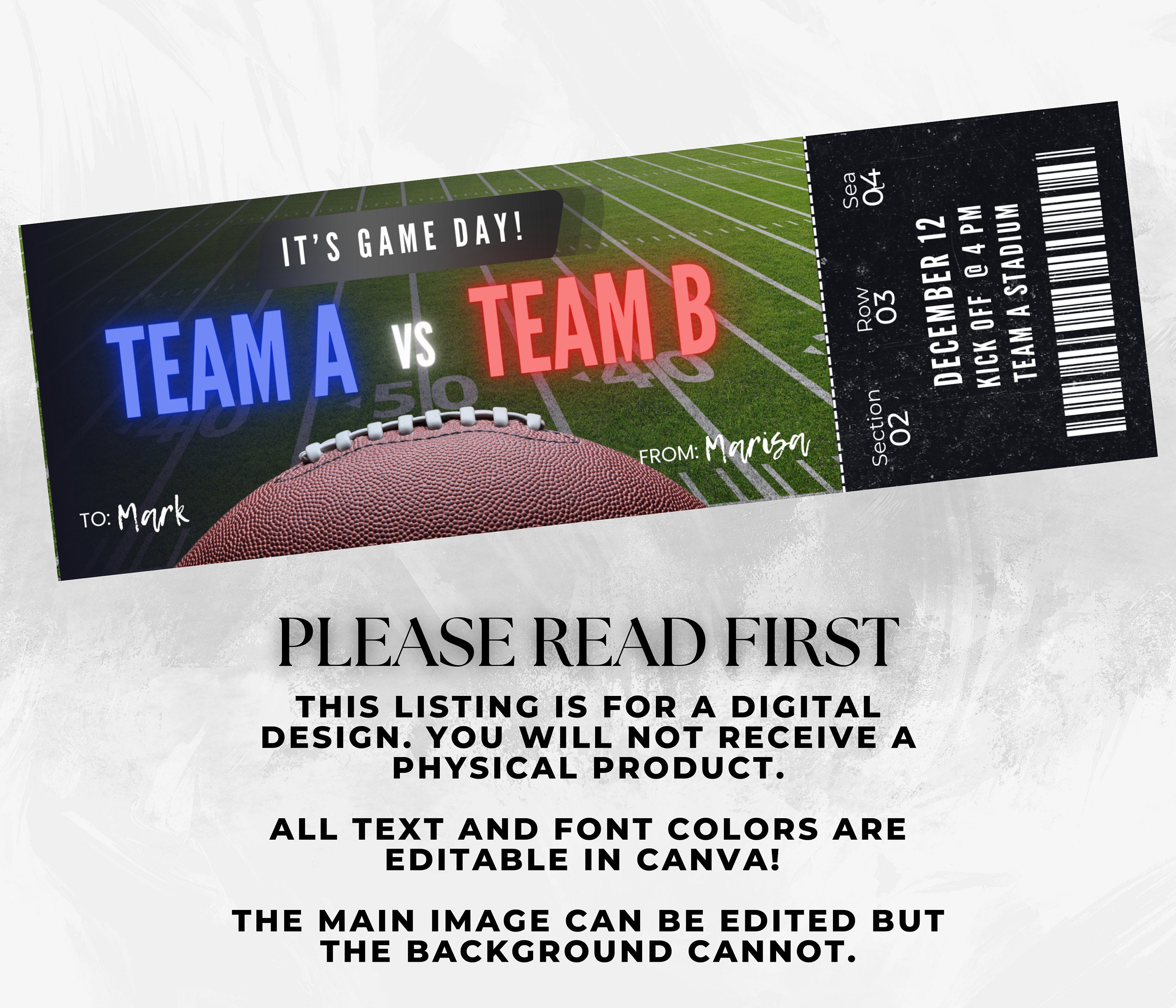 Football Ticket Template, Printable Custom Football Ticket Template Football Ticket Template, Printable Custom Football Ticket Template