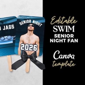 Swim Senior Night Poster Canva Template Senior treffen Schwimmteam bearbeitbarer Papierfächer für Schwimmen Mama Papa Schwester Zeichen