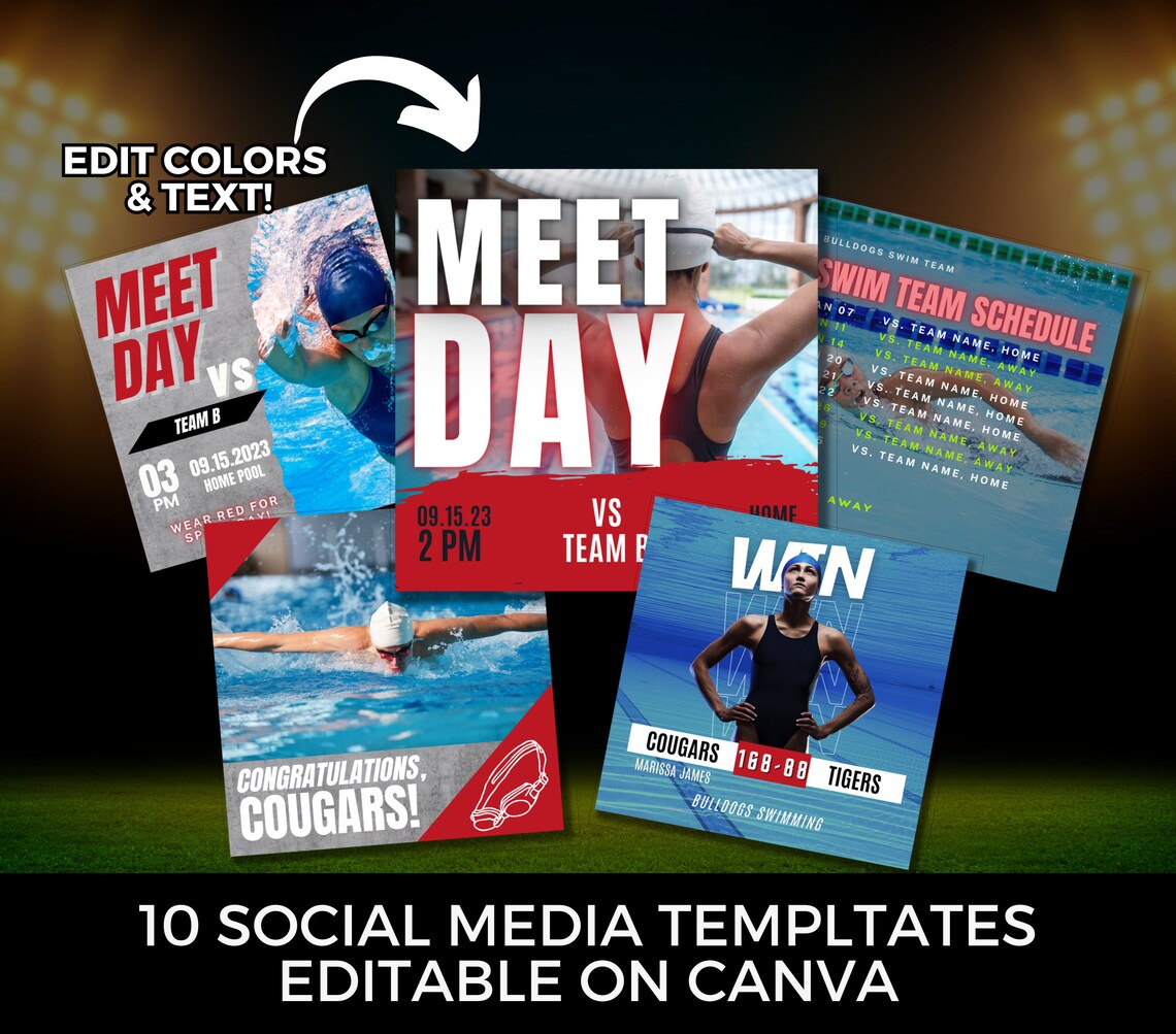 Editable Swim Team Social Media Graphics Template Canva Swim Team ...