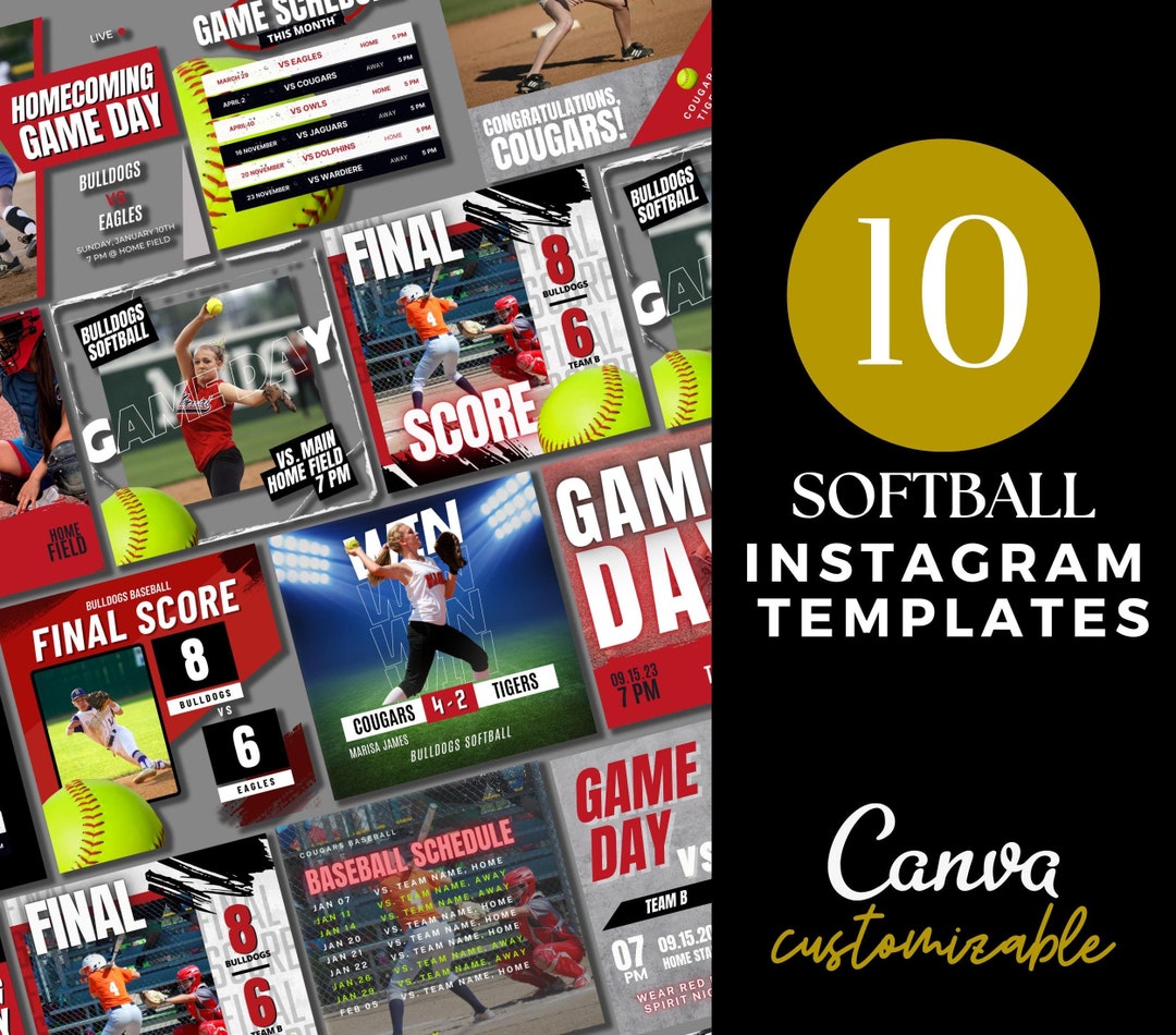 Editable Softball Team Social Media Graphics Template Canva Softball
