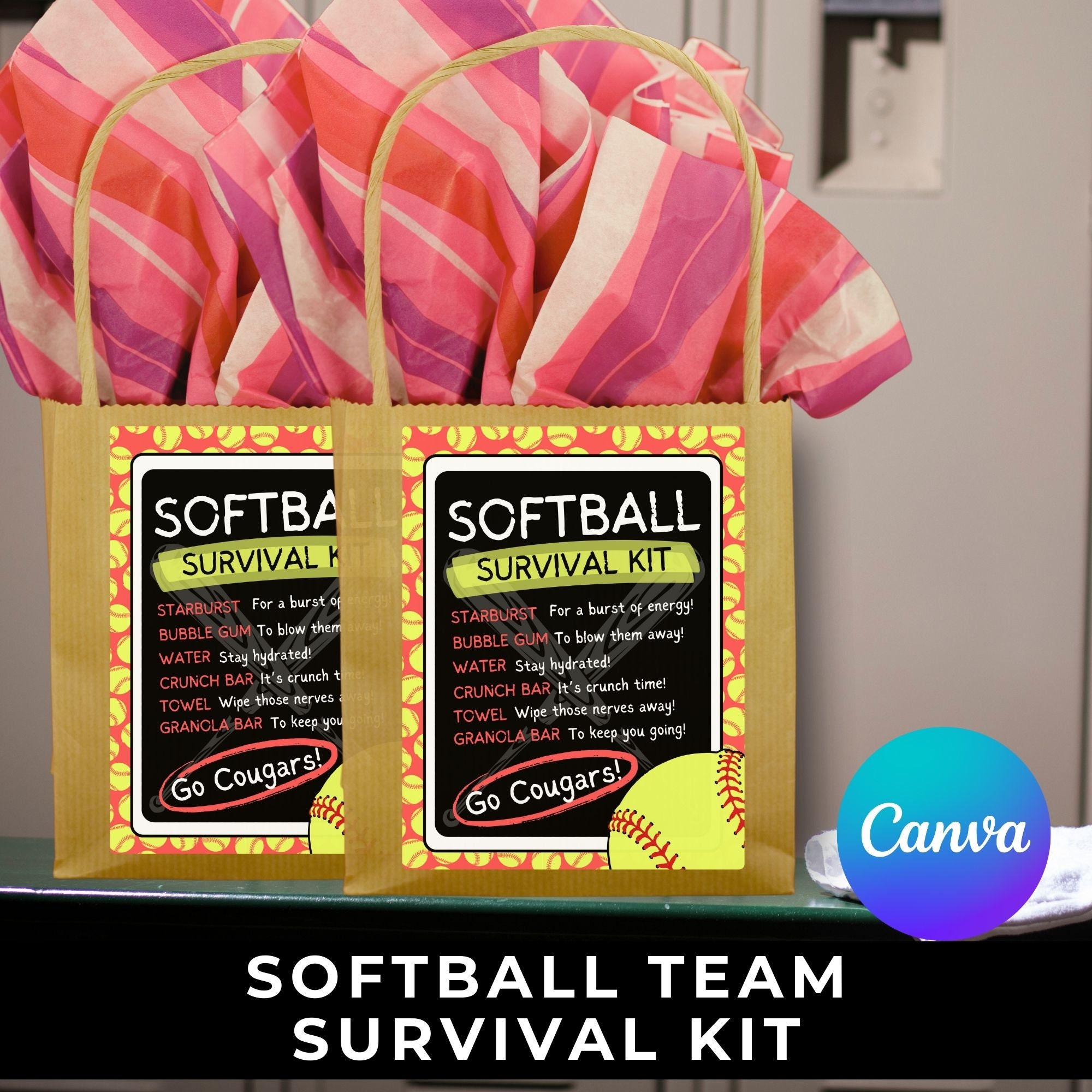 Editable Softball Team Survival Kit Canva Template Printable Softball