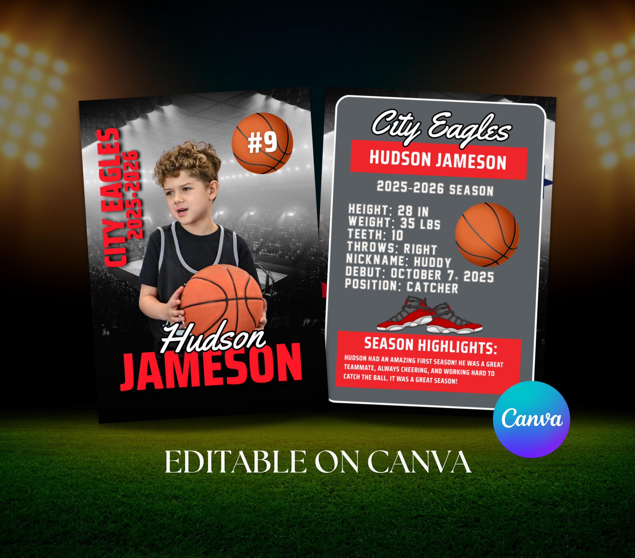Basketball Card Canva Template for Kids Editable Sports Trading Card