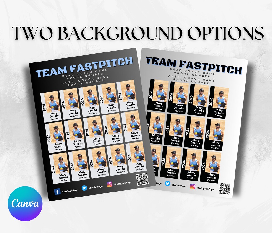 Editable Baseball Roster Editable Softball Team Roster Canva Template Football Team Player ...
