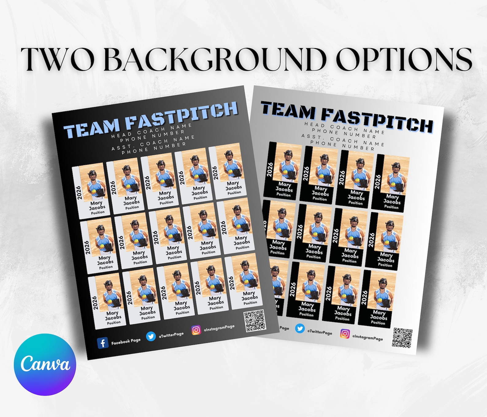 Editable Softball Team Roster Canva Template Football Team Player ...