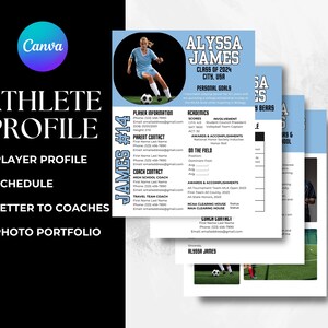 Soccer Athlete Profile Sheet Photo College Recruiting Editable Canva Template Camps Showcases Travel Soccer Recruiting Letter Coach Resume