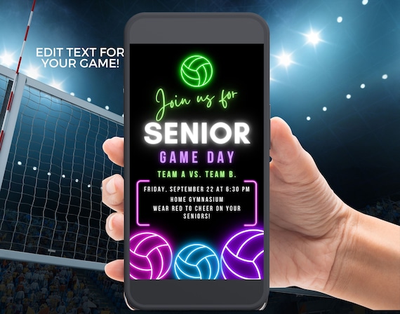 Volleyball senior game night phone invitation high school volleyball team night electronic invite volleyball team celebration party text