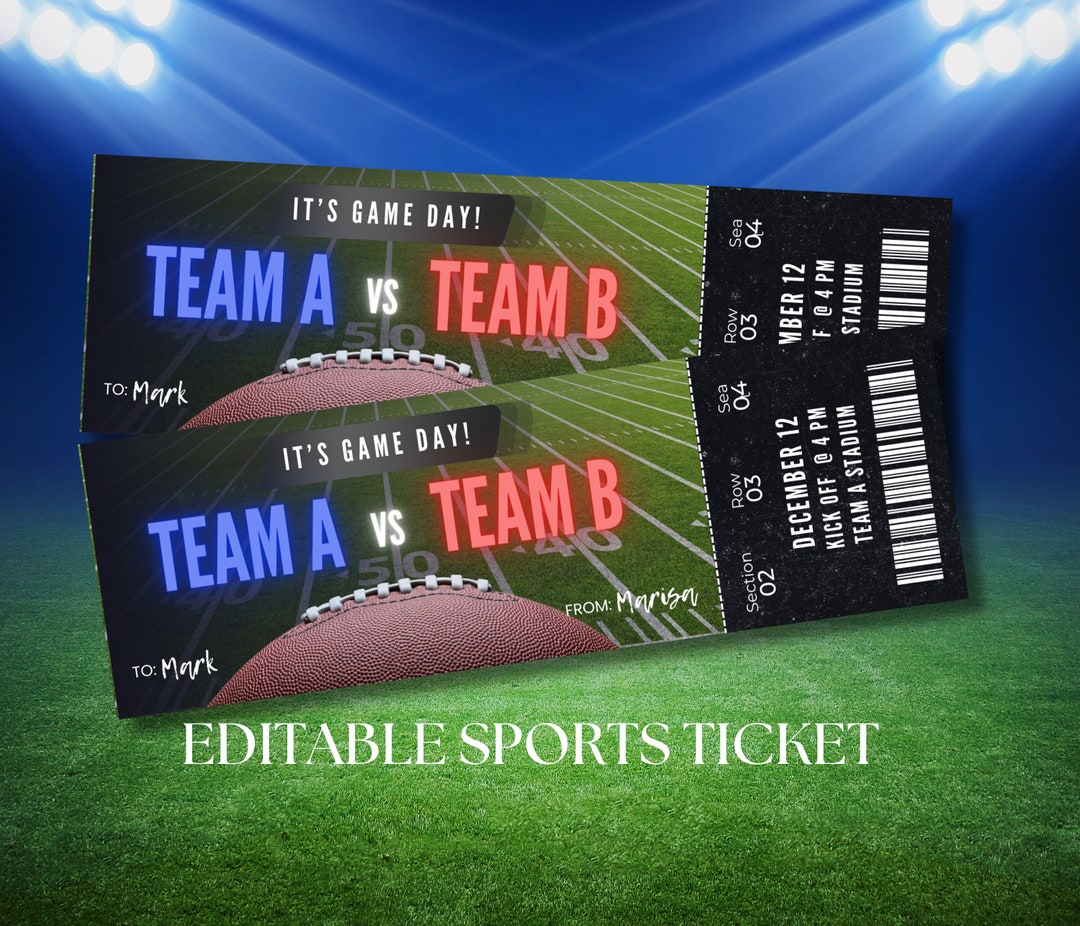Football Ticket Template, Printable Custom Football Ticket Template