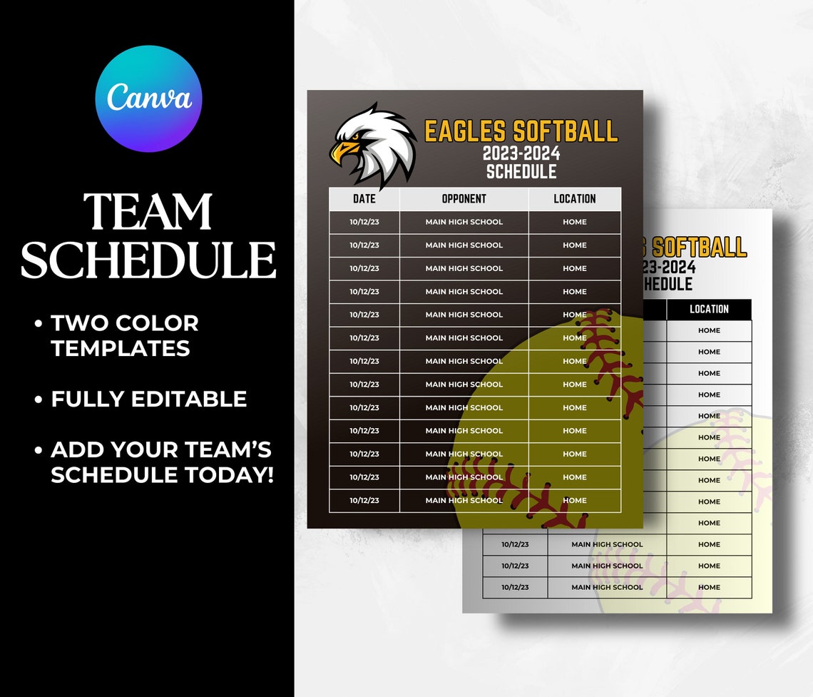 Editable Softball Schedule Template DIY Canva Softball Printable Poster Editable Softball Schedule Template DIY Canva Softball Printable Poster