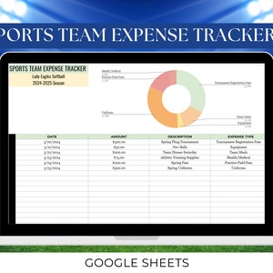 Sports Team Expense Tracker Budget Template Spreadsheet Youth Sports Travel Team Spreadsheet Template Sports Team Manager Coach Expense Form