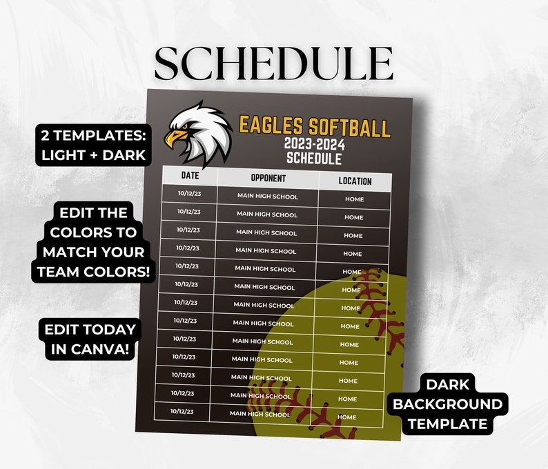 Editable Softball Schedule Template DIY Canva Softball Printable Poster Editable Softball Schedule Template DIY Canva Softball Printable Poster