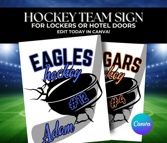 Hockey Door Sign Canva Template High School Hockey Tournament Hotel Poster Club Hockey Game Sign Customized Door Signs for Hockey Players