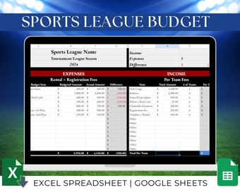 Sports League Budget Template Youth Sports Tournament Budget Spreadsheet Adult Rec League Sports Team Manager Expenses Form Tracker Coach