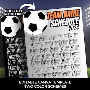 Editable soccer schedule template DIY Canva soccer team schedule printable youth travel soccer season flier high school youth team flier